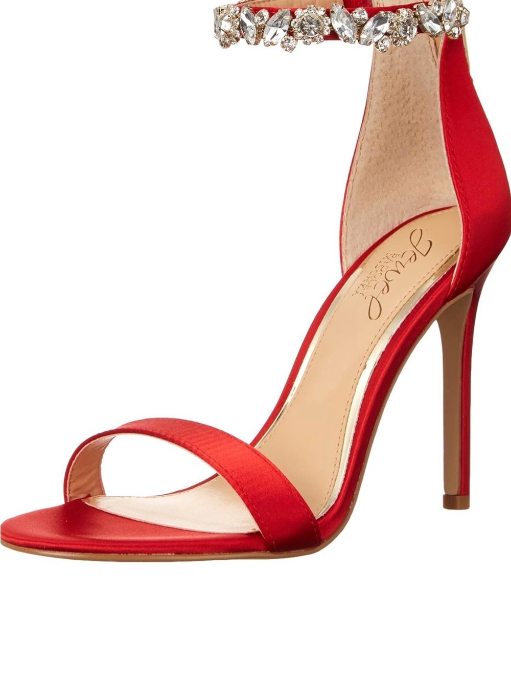 Badgley Mischka Red Satin Crystal-Ankle Strap Stilettos - Picture 6 of 6